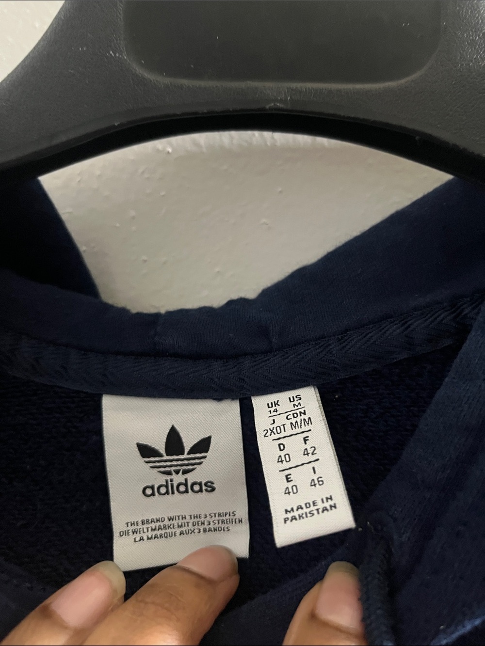 adidas Navy Crewneck Hoodie with White Trefoil Logo - Picture 3 of 5